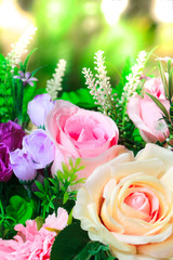 An arrangement of spring flowers for design postcards, brochure, valentine on sunset time background.