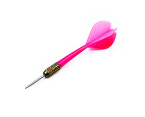 Pink dart arrow for dart game on white background.