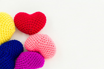 Colorful of handmade hearts knitting.Valentine's day or love concept and copy space for you text design.