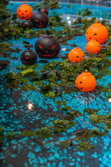 Black and orange scary jack o lanterns for Halloween concept