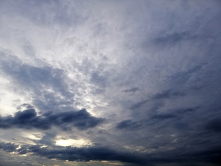 blue sky with clouds, A stratocumulus cloud belongs to a genus-type of clouds characterized by large dark, rounded masses, usually in groups, lines, or waves. have noise