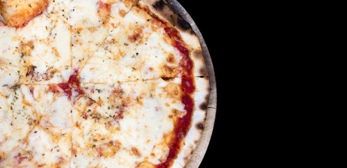 Mixture pizza Italian food, Pizza Margherita, mozzarella isolated on black background in restaurant.