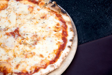 Mixture pizza Italian food, Pizza Margherita, mozzarella isolated on black background in restaurant.