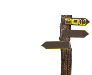 Wooden sign Left-Right empty board with gifts,Coffee,food Image, Concept on isolated white background.