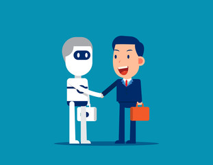 Human and robot handshake. Business relationship concept, Artificial intelligence