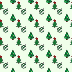 Christmas party seamless pattern. Merry christmas, happy new year background. Stylized Christmas trees and Christmas ball.