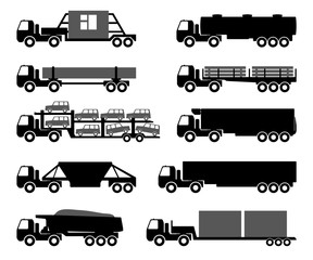 set of silhouettes the cargo trucks.