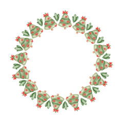 Round frame of Christmas trees
