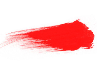 Red paint on white background. Red isolated smear brush