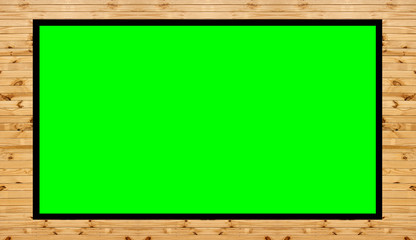 Old wooden frame isolated on green background and copy space for you text design or Media.