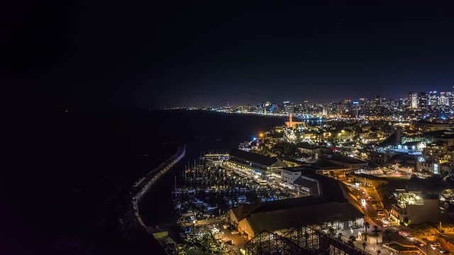 [Hyperlapse] Jaffa and Tel Aviv night skyline, Israel, 4k aerial drone view