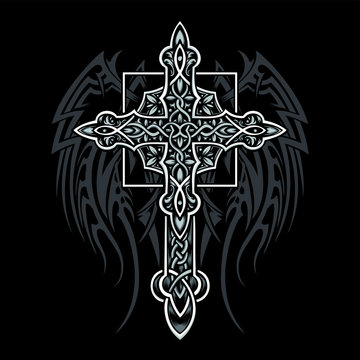viking cross style with tribal vector