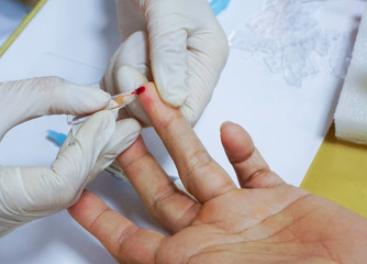 Draw blood finger test send to lab for check up  healthcare or blood donation or sickness