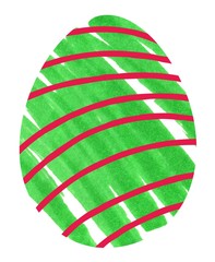 Green striped Easter egg. Isolated on a white background. Marker illustration. Decoration template