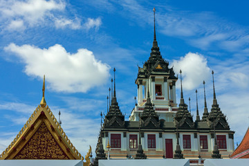 Fototapeta na wymiar metallic castle 3 places left in the world(Loha Prasat), Wat Ratchanadda thailand