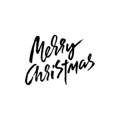 Merry Christmas. Holiday modern dry brush ink lettering for greeting card. Vector illustration.
