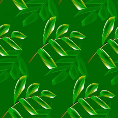 Abstract, decorative, seamless leaf pattern on green background