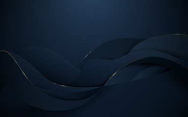 Abstract 3d wavy pattern luxury dark blue with gold background