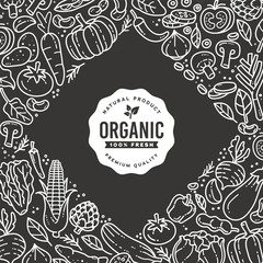 Organic Food Label and Doodle Vegetables Element.