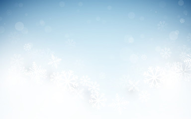 Fototapeta na wymiar Merry Christmas and Happy New Year banner. Abstract white and blue winter snowflakes background