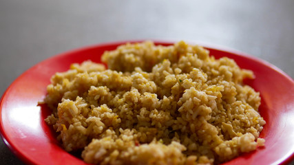 This is fried rice on a plate