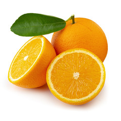 Fresh Sliced ​​oranges and Orange fruit isolated on white background