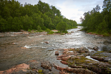 River landscape in Ånderdalen National Park on the Senja Island, Troms county, Norway