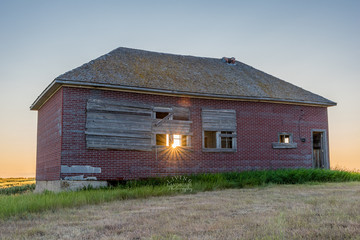 The abandoned Bissell, SK one-room schoolhouse near Simmie, SK established in 1913
