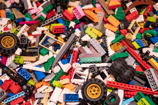 Bangkok, Thailand - October 5, 2019: A pile of Lego bricks in Lego shop.
