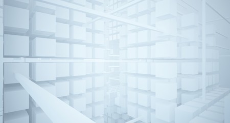 Fototapeta premium Abstract white architectural interior from an array of white cubes with large windows. 3D illustration and rendering.