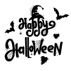 Happy halloween lettering phrase with heart, spider and candy illustratios. Vector