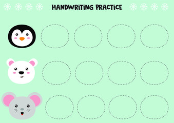 Educational worksheet for preschool kids. Handwriting practice. Trace lines, trace animals. 