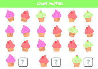 Count each muffin. Math game for kids. 