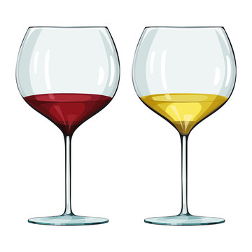 two filled glasses of white and red wine