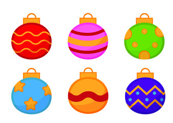 Set of colorful Christmas balls on white background