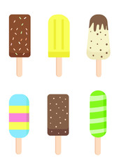 Set of different tasty ice creams on white background. 