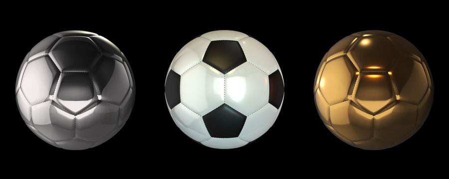 Silver gold soccer ball on black background