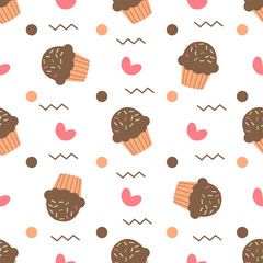 Cute seamless pattern with muffins of cupcakes