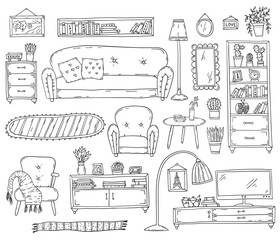Furniture - Set of design elements. Sketch living room.