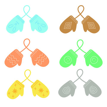 Cute pair of mittens on white background. Winter clothes. 