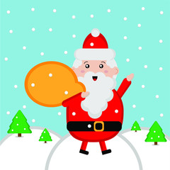 Cute Santa Claus with bag full of christmas presents