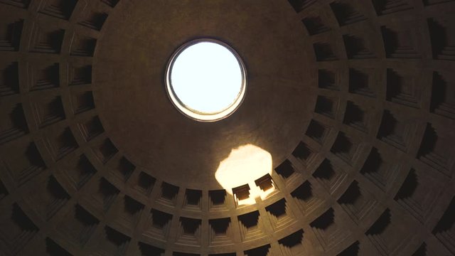 Inner view of Pantheon cupola in Rome, Italy in 4k