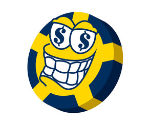 Cute poker chip token with money sign in eyes and big smiling - vector character mascot