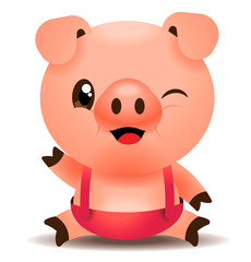 Happy cute little pig character illustration. Vector isolated.