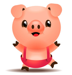 Fototapeta premium Happy cute little pig character illustration. Vector isolated.