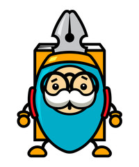 Cartoon cute blue comic pen mascot  carries a yellow book - vector