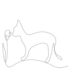 Animal background with cat and flower, vector illustration