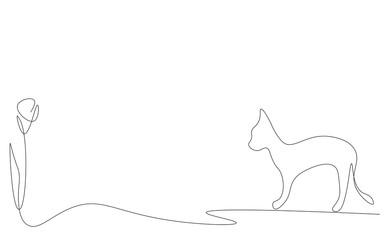 Animal background with happy cat and flower vector illustration