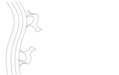 Animal background with cute cat one line drawing, vector illustration