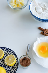 Top view of biscuit ingredients. Homemade bakery themes